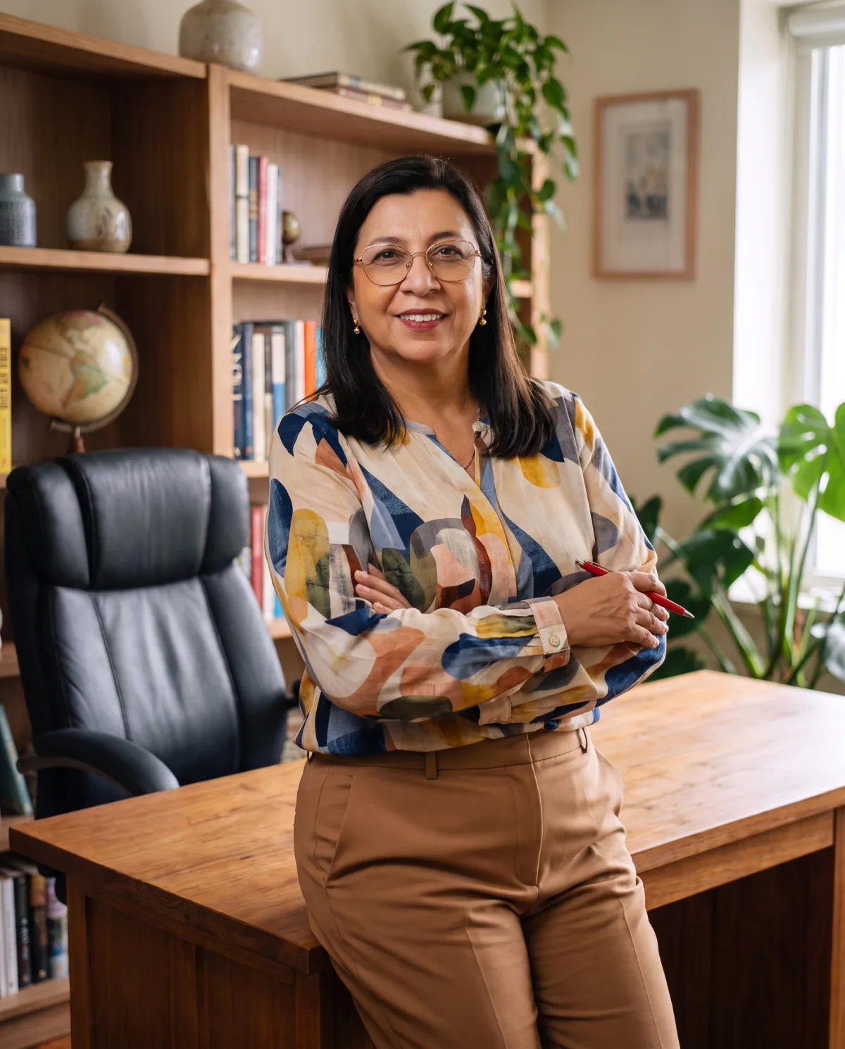 Márcia Vanguilder, fundadora da BrazilUSA Editora, em seu escritório